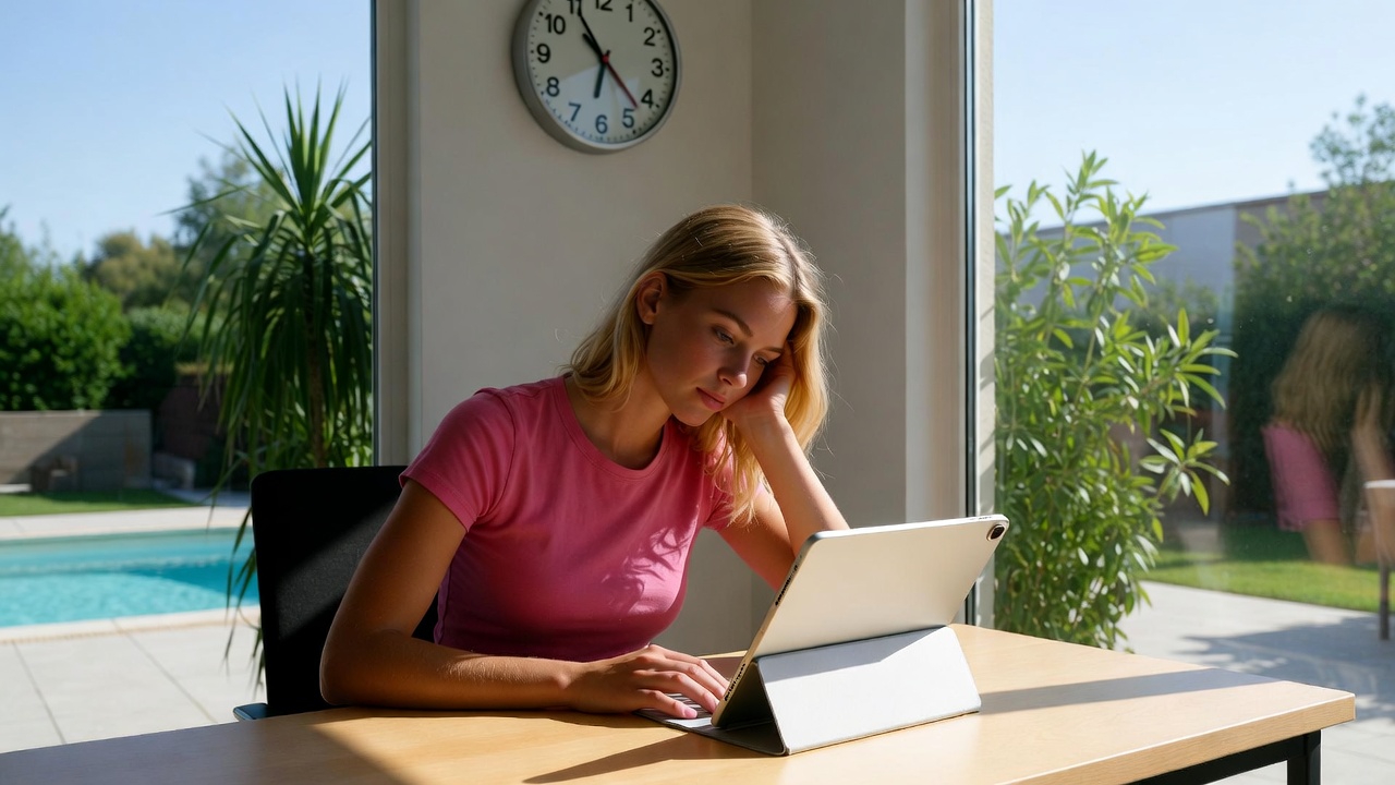 Schüler:in am Tisch mit Laptop – Orientierungs‑Test wird ausgefüllt