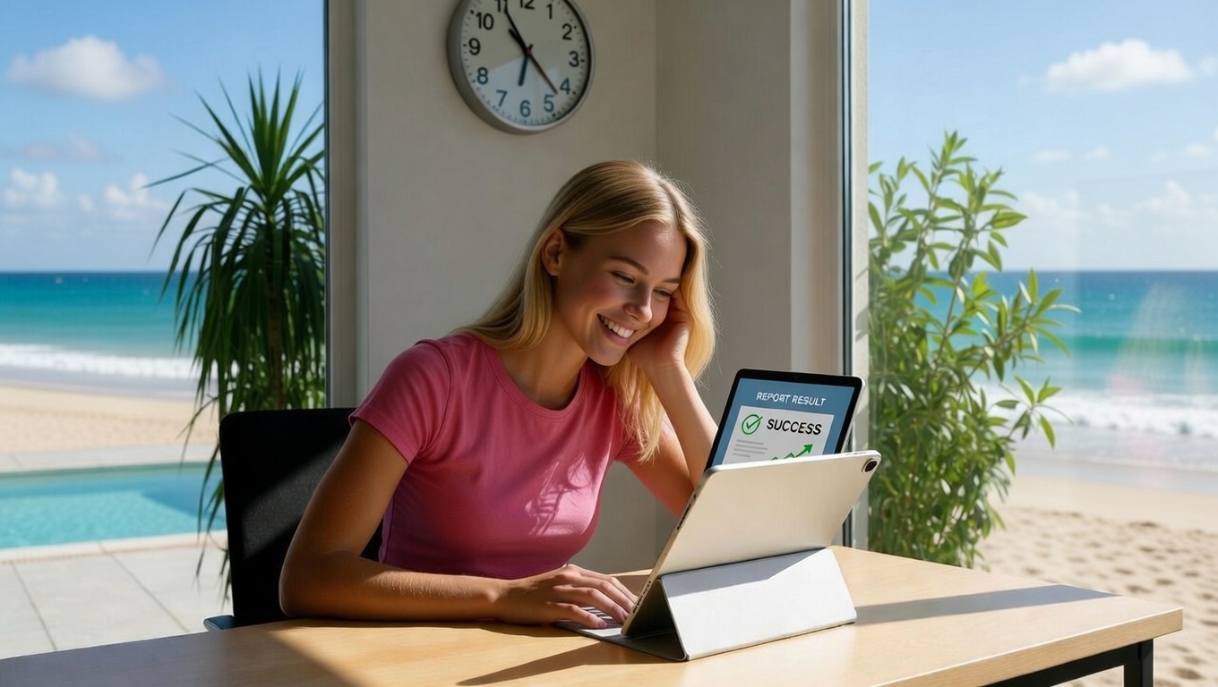 Person am Tisch mit Laptop – Erklärung zum Orientierungs‑Test